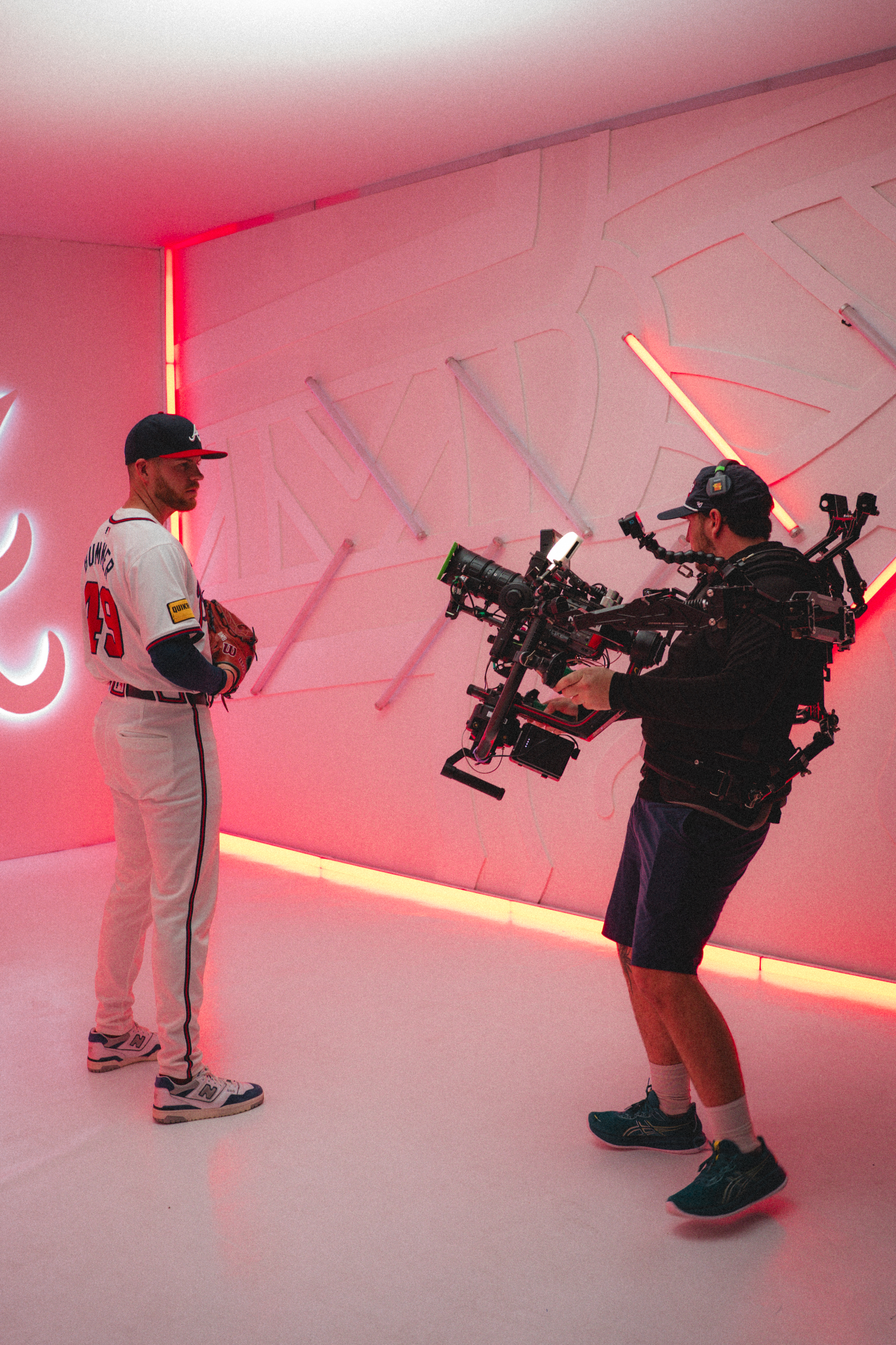 Braves BTS — steadicam operator, neon lighting
